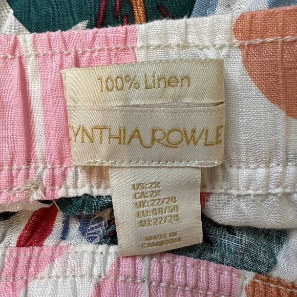 Cynthia Rowley Women's Plus 100% Linen Lightweight Leaf Print Pull-On Pants 2X - Picture 4 of 7